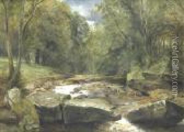 A Woodlandstream Oil Painting - Thomas Creswick