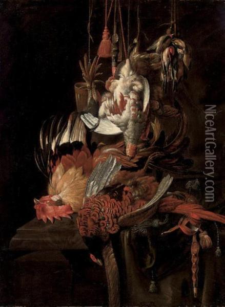 Still Life Of A Dead Pheasant And Other Birds Oil Painting - Jan Weenix
