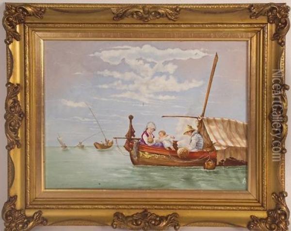 Marina Con Barca Di 
 Pescatori Oil Painting - Augusto Carelli