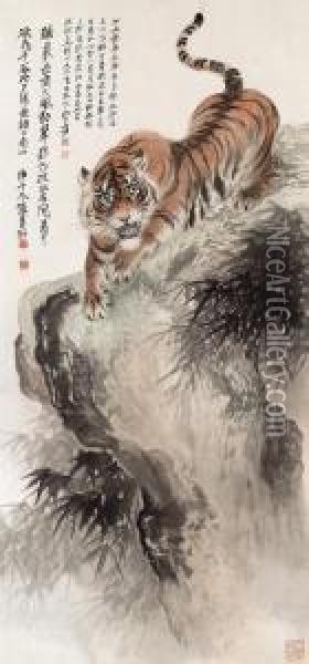 Tiger Oil Painting - Zhang Shanzi