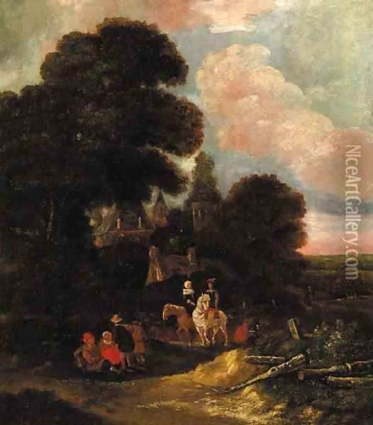 Falconers on a path, in a wood Oil Painting - Salomon Rombouts
