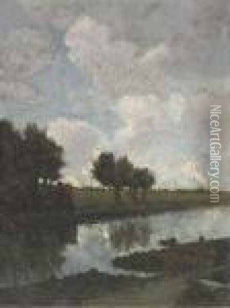 Farm By A Canal Oil Painting - Jakob Smits
