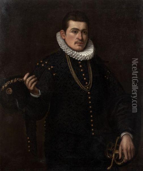 Portrait De Gentilhomme Oil Painting - Agostino Carracci