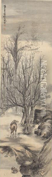 Tree In Winter Scenic Oil Painting - Zhang Shanzi