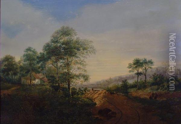 Landschaft Mit Schafherde Oil Painting - Hendrik Pieter Koekkoek
