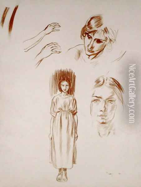 Studies of a woman, of faces and of hands Oil Painting - Arthur Rackham
