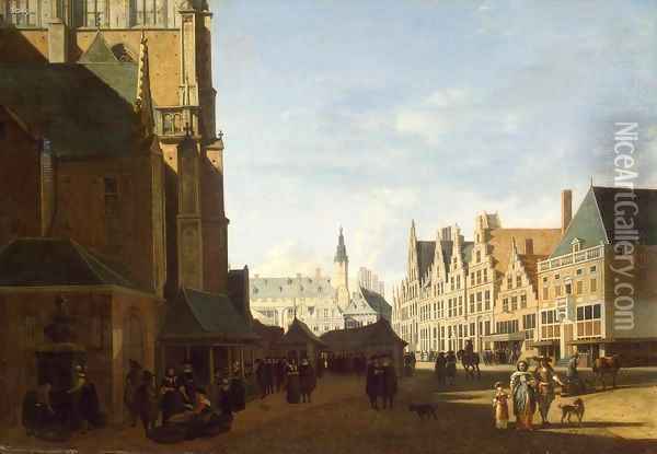 Groote Market in Haarlem Oil Painting - Gerrit Adriaensz Berckheyde