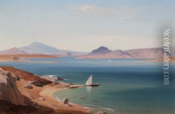 A View Of Salamis Oil Painting - August Loeffler
