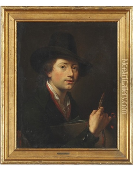 Portrait Of The Engraver Frederik Ludvig Bradt (1747-1829) Oil Painting - Jens Juel