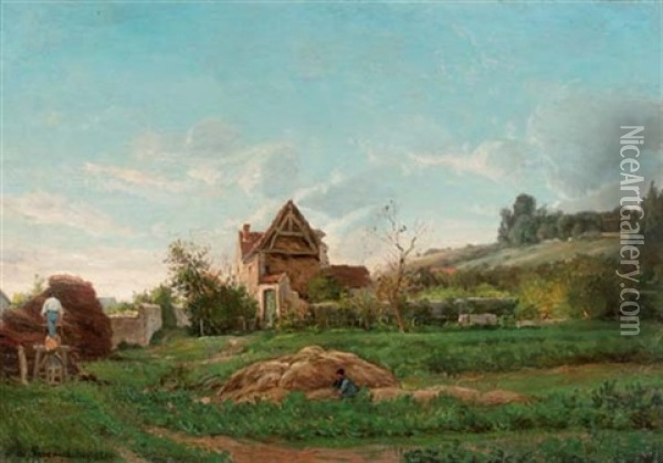 Working In The Countryside Oil Painting - Edmond De Schampheleer
