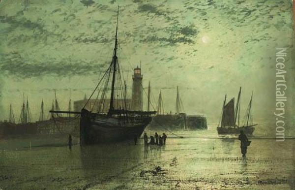 The Lighthouse At Scarborough Oil Painting - John Atkinson Grimshaw