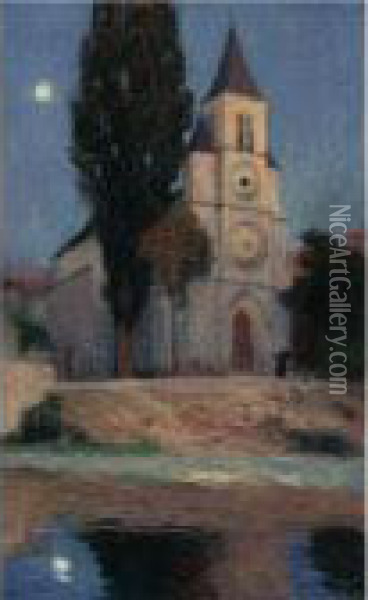 Eglise Au Bord De La Riviere Oil Painting - Henri Martin