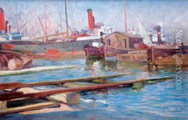 Le Port D'alger. Oil Painting - Alphonse Germain-Thill