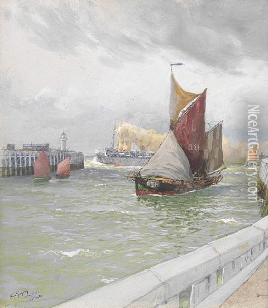 Dampfschiff Und Fischkutter Im Hafen Von Ostende Oil Painting - Hans Bohrdt