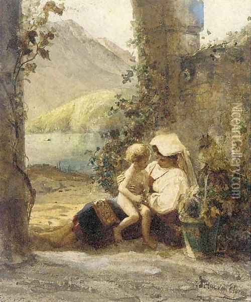 Mother and child Oil Painting - Pierre-Henri-Theodore Tetar van Elven