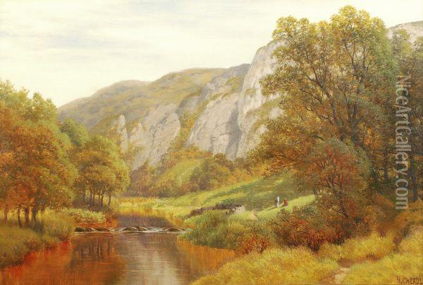 A Wooded River Valley Oil Painting - Henry Cheadle