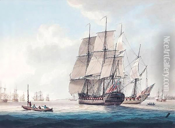 The East Indiaman 'Woodford' Near Plymouth Oil Painting - Samuel Atkins