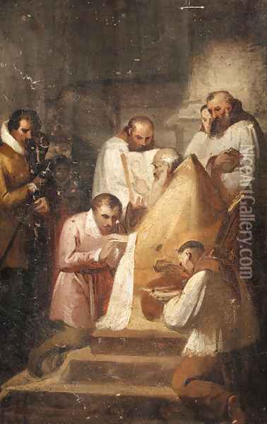 A bishop reading from a book with acolytes - a sketch Oil Painting - Alexandre Evariste Fragonard