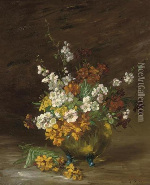 Summer Blooms In A Jardiniere Oil Painting - Germain Theodure Clement Ribot