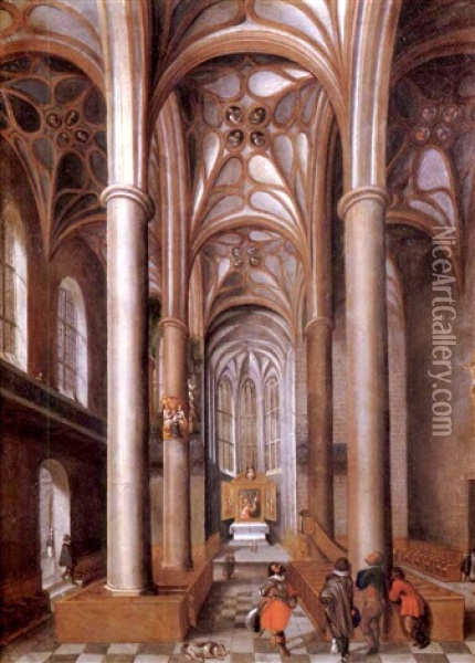 The Interior Of The Augustan Church In Nuremberg With Elegant Figures Admiring The Architecture Oil Painting - Paul Juvenel the Elder