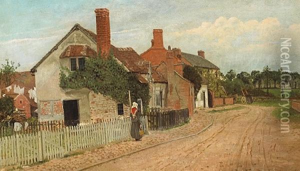 A Rural Village Scene Oil Painting - Henry John Yeend King