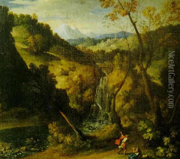 Personnages Pres D'une Cascade Dans Un Paysage Oil Painting - Giovanni Battista Viola