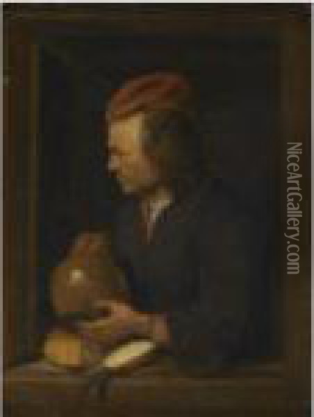 Study Of A Man Holding A Pitcher Oil Painting - Pieter Cornelisz. van SLINGELANDT