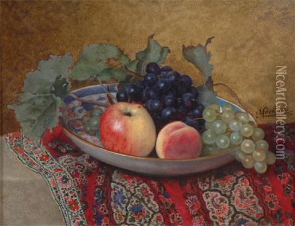 Still Life Of A Bowl Of Fruit On A Persian Carpet Oil Painting - Anton Fock
