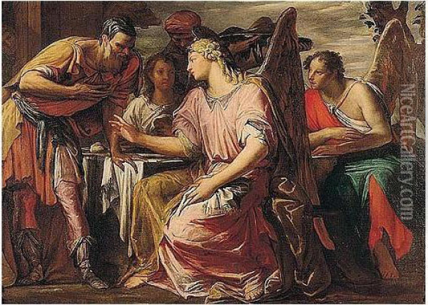 Abraham And The Three Angels Oil Painting - Giovanni Antonio Fumiani