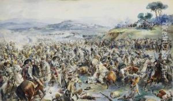 Cena Da Batalha De Montes Claros Em 1665 Oil Painting - Alfredo Roque Gameiro