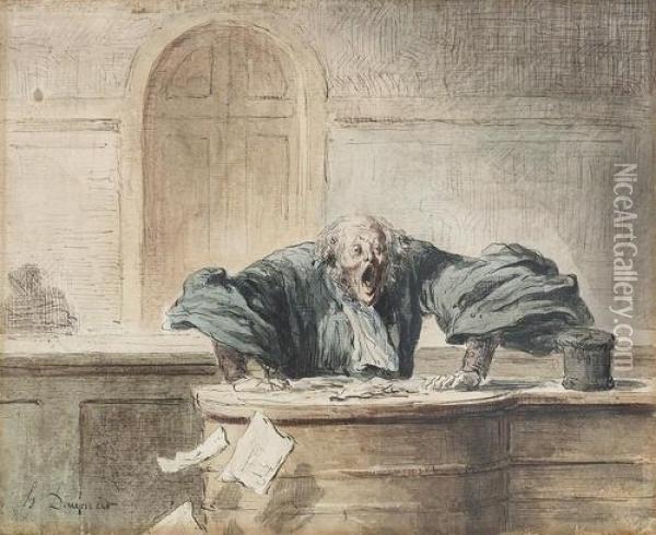 Der Advokat Vor Gericht. Oil Painting - Honore Daumier