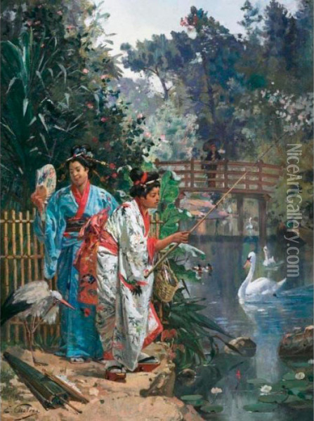 Dans Le Jardin Japonais Oil Painting - Edouard Castres