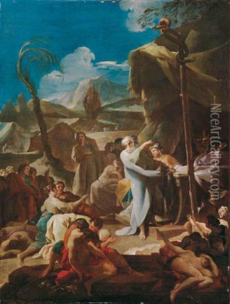 Mose E Il Serpente Di Bronzo Oil Painting - Corrado Giaquinto