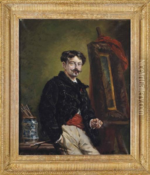 Autoportrait Dans L'atelier Oil Painting - Alphonse Marie de Neuville