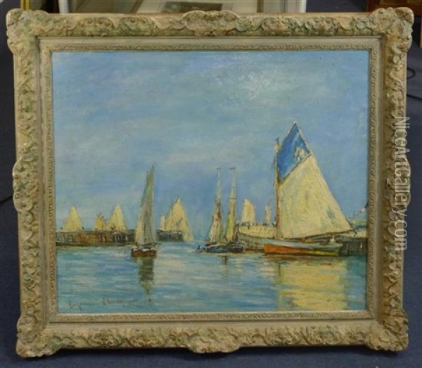 Fishing Boats In Harbour Oil Painting - Eugene Claude