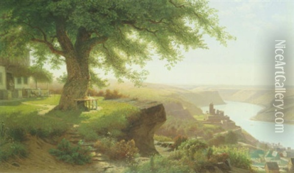 Landschaft Am Mittelrhein Mit Der Burg Rheinfels Oil Painting - Christian Eduard Boettcher