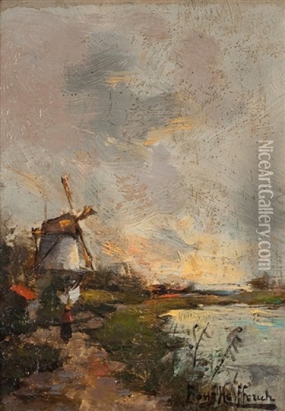 Landschaft Mit Windmuhle Oil Painting - Franciscus Willem Helfferich