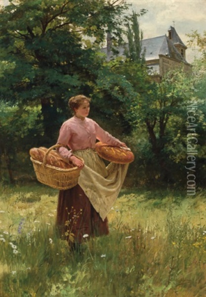 Girl With Loaves Of Bread Oil Painting - Louis Emile Adan