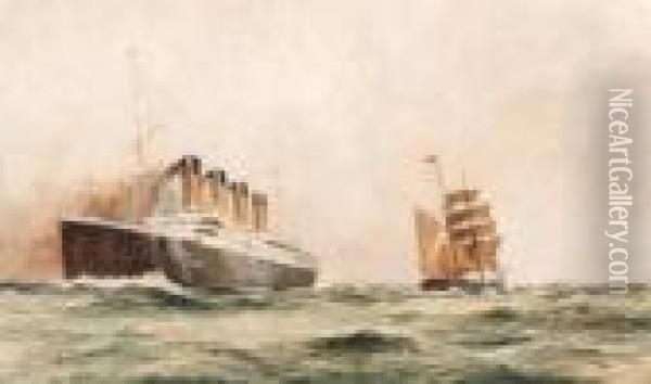 The R.m.s.titanic At Sea
Watercolor On Laid Paper Heighthened With White Gouache Oil Painting - William Minshall Birchall