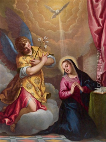 L'annunciazione Alla Vergine Oil Painting - Jacopo Palma il Giovane