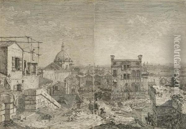 Etching On Two Sheets Oil Painting - (Giovanni Antonio Canal) Canaletto
