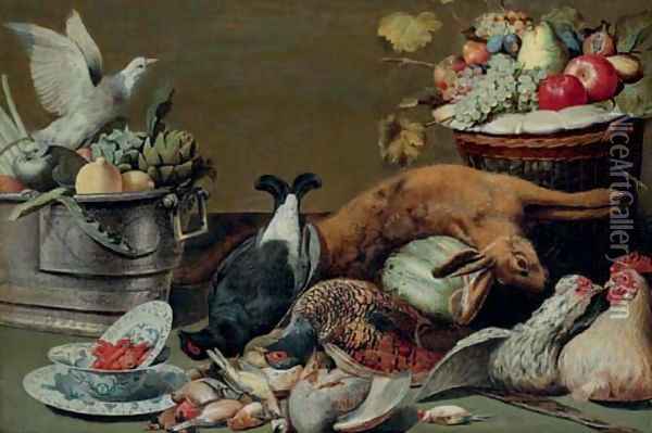 Artichokes, lemons and pigeons in a silver tureen, crayfish in a Wan-li bowl Oil Painting - Frans Snyders