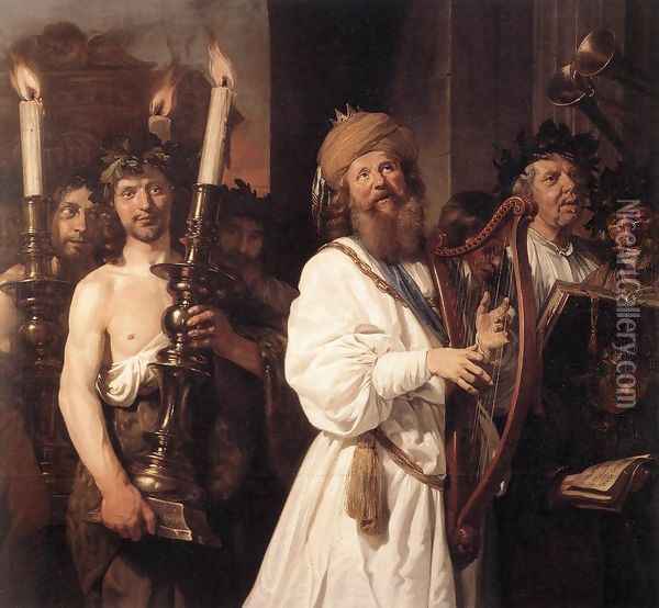 David Playing the Harp 1670 Oil Painting - Jan De Bray