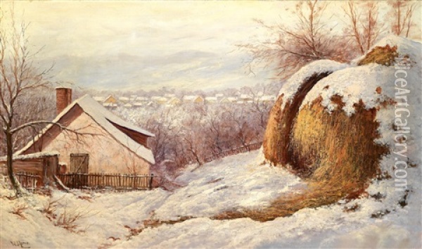 Blick Auf Ein Dorf Im Schnee Oil Painting - Walter Moras