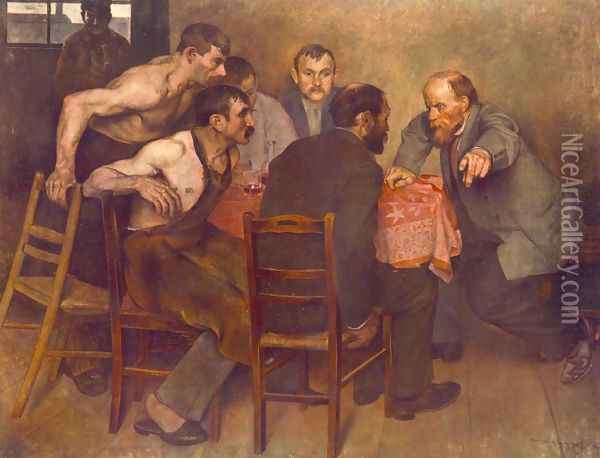Agitating in the Factory Cantine 1897 Oil Painting - Karoly Kernstok