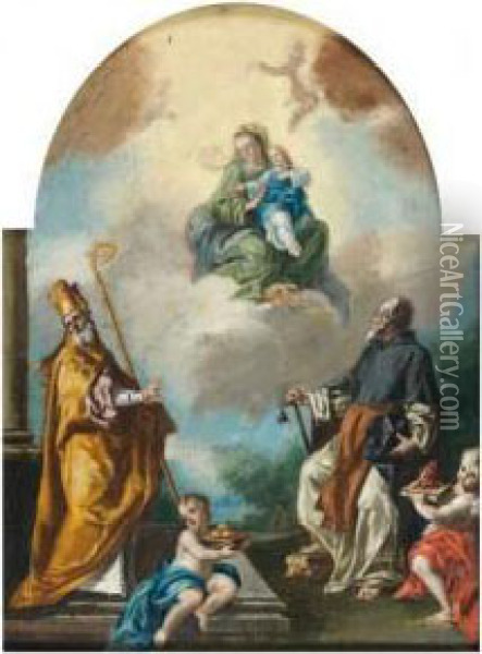 Vierge A L'enfant Entouree De Saint Augustin Et Saint Nicolas De Bari Oil Painting - Francesco Solimena