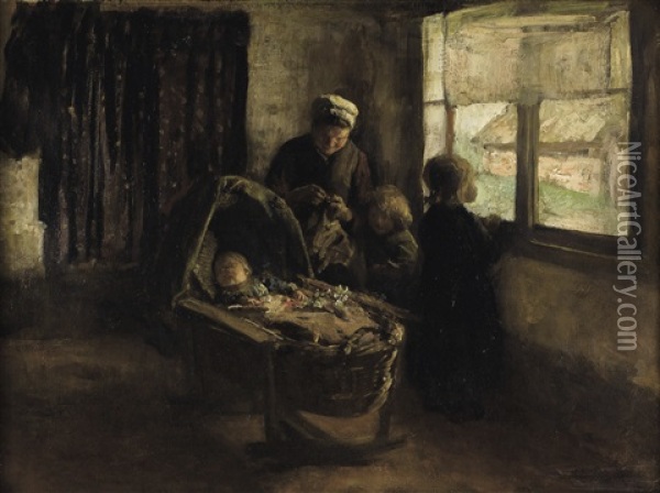 Baby's Naptime Oil Painting - Albert Johan (Jan) Neuhuys
