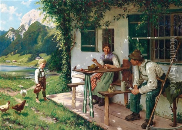 Ein Sommertag Vor Dem Haus Oil Painting - Emil Rau