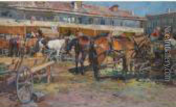 Resting The Horses Oil Painting - Nikolai Semenovich Samokish
