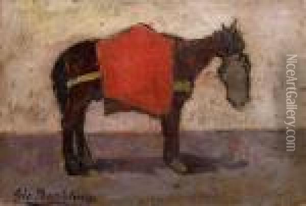Cavallo Dalla Coperta Rossa Oil Painting - Giovanni Bartolena